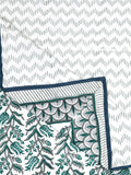 Cotton Dohar / Blanket King Bed Size Hand Block Printed (Green Bel)