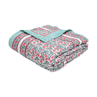 Cotton Single Size Quilt Hand Block Print for Light Winters (150x225 cm) (Turq Pink Jaal)