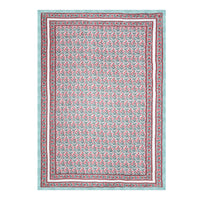 Cotton Single Size Quilt Hand Block Print for Light Winters (150x225 cm) (Turq Pink Jaal)