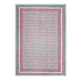 Cotton Single Size Quilt Hand Block Print for Light Winters (150x225 cm) (Turq Pink Jaal)