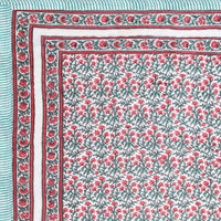 Cotton Single Size Quilt Hand Block Print for Light Winters (150x225 cm) (Turq Pink Jaal)