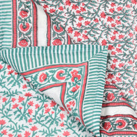Cotton Single Size Quilt Hand Block Print for Light Winters (150x225 cm) (Turq Pink Jaal)