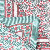 Cotton Single Size Quilt Hand Block Print for Light Winters (150x225 cm) (Turq Pink Jaal)
