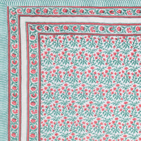 Cotton Single Size Quilt Hand Block Print for Light Winters (150x225 cm) (Turq Pink Jaal)