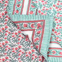 Cotton Single Size Quilt Hand Block Print for Light Winters (150x225 cm) (Turq Pink Jaal)