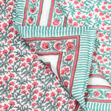 Cotton Single Size Quilt Hand Block Print for Light Winters (150x225 cm) (Turq Pink Jaal)