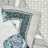 Cotton Single Size Quilt Hand Block Print for Light Winters (150x225 cm) (Blue Grey Paan)