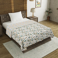 BLOCKS OF INDIA Polycotton Dohar/Blanket for Summer (GREEN IKAT DULL COTTON)