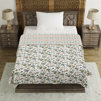 BLOCKS OF INDIA Polycotton Dohar/Blanket for Summer (GREEN IKAT DULL COTTON)