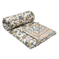 BLOCKS OF INDIA Polycotton Dohar/Blanket for Summer (GREEN IKAT DULL COTTON)