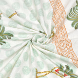 BLOCKS OF INDIA Hand Block Printed Cotton Super King Size Bedsheet(270 x 270) (Green Brown Tree))