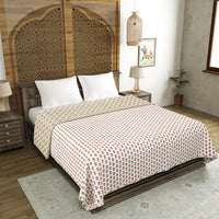 BLOCKS OF INDIA Polycotton Double Dohar /Blanket for Summer (GREEN FLOWER DULL COTTON)