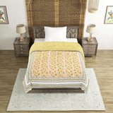 Cotton Single Size Quilt Hand Block Print for Light Winters (150x225 cm) (Green Gad Buti)