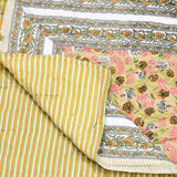Cotton Single Size Quilt Hand Block Print for Light Winters (150x225 cm) (Green Gad Buti)