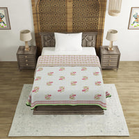 BLOCKS OF INDIA Hand Block Printed Cotton Summer Single Size Reversible Printed Malmal Dohar Green Leaf