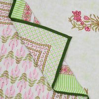 BLOCKS OF INDIA Hand Block Printed Cotton Summer Single Size Reversible Printed Malmal Dohar Green Leaf