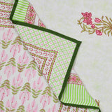 BLOCKS OF INDIA Hand Block Printed Cotton Summer Single Size Reversible Printed Malmal Dohar Green Leaf