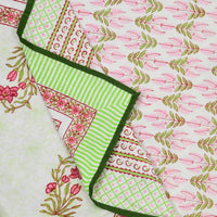 BLOCKS OF INDIA Hand Block Printed Cotton Summer Single Size Reversible Printed Malmal Dohar Green Leaf