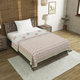 BLOCKS OF INDIA Hand Block Printed Cotton Summer Single Size Reversible Printed Malmal Dohar Green Leaf