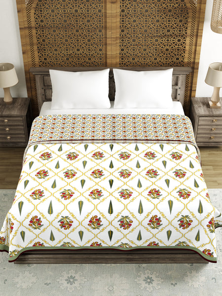 Cotton Dohar / Blanket King Bed Size Hand Block Printed (Green Patti)