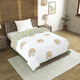 Cotton Single Size Quilt Hand Block Print for Light Winters (150x225 cm) (Green tol)