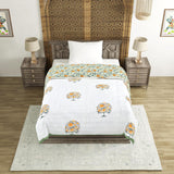 Cotton Single Size Quilt Hand Block Print for Light Winters (150x225 cm) (Green tol)