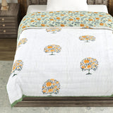 Cotton Single Size Quilt Hand Block Print for Light Winters (150x225 cm) (Green tol)
