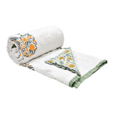 Cotton Single Size Quilt Hand Block Print for Light Winters (150x225 cm) (Green tol)