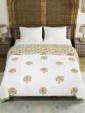 Hand Block Printed Cotton King Size Quilt (Green Tol)