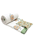 Hand Block Printed Cotton King Size Quilt (Green Tol)