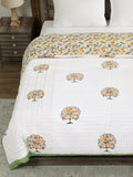 Hand Block Printed Cotton King Size Quilt (Green Tol)