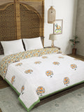 Hand Block Printed Cotton King Size Quilt (Green Tol)