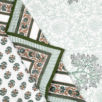 BLOCKS OF INDIA Hand Block Printed Cotton Summer Single Size Reversible Printed Malmal Dohar Green Yellow Tree