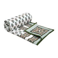 BLOCKS OF INDIA Hand Block Printed Cotton Summer Single Size Reversible Printed Malmal Dohar Green Yellow Tree