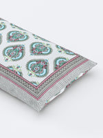 Rajasthani Handmade Hand Block Print Cotton Pillow Cover , Grey Motifs (2 Pcs)