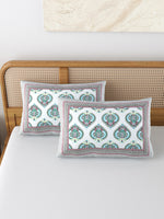 Rajasthani Handmade Hand Block Print Cotton Pillow Cover , Grey Motifs (2 Pcs)