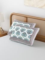 Rajasthani Handmade Hand Block Print Cotton Pillow Cover , Grey Motifs (2 Pcs)
