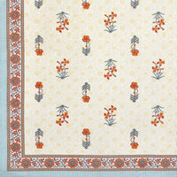 BLOCKS OF INDIA Hand Block Print Cotton King Size Bedsheet Grey Orange Flower