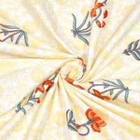 BLOCKS OF INDIA Hand Block Print Cotton King Size Bedsheet Grey Orange Flower