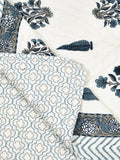 BLOCKS OF INDIA Hand Block Printed Cotton King Size Quilt (Grey Rose)
