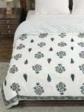 BLOCKS OF INDIA Hand Block Printed Cotton King Size Quilt (Grey Rose)