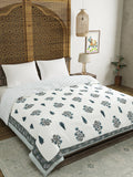 BLOCKS OF INDIA Hand Block Printed Cotton King Size Quilt (Grey Rose)