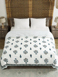 BLOCKS OF INDIA Hand Block Printed Cotton King Size Quilt (Grey Rose)