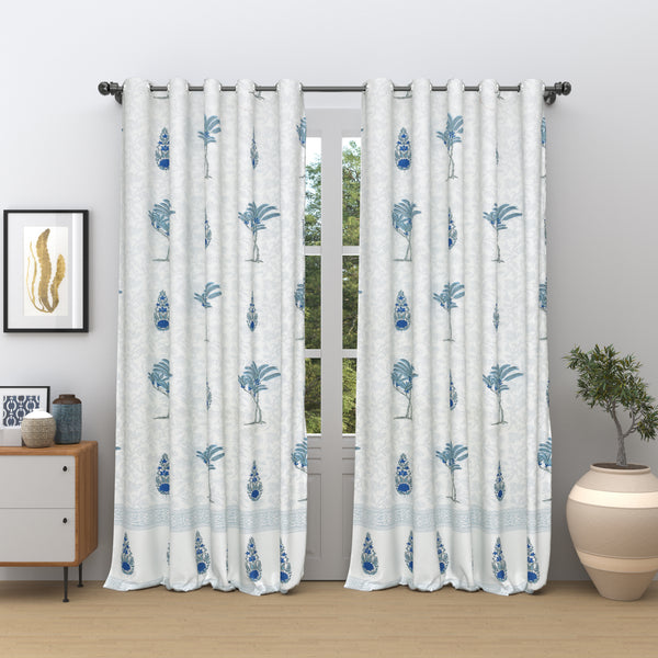 BLOCKS OF INDIA Hand Block Printed Cotton Daylight Curtain with Eyelets(Set of 2 Curtains) (Flower 214 cm / Door)