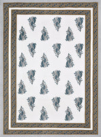 PURE COTTON RAJASTHANI HAND BLOCK PRINT SIX SEATER TABLE CLOTH (GREY YELLOW PAISLEY)