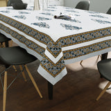 PURE COTTON RAJASTHANI HAND BLOCK PRINT SIX SEATER TABLE CLOTH (GREY YELLOW PAISLEY)