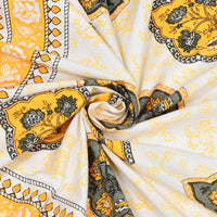 King Size Pure Cotton Hand Block Print Bedsheet (YELLOW GREY ROSE)