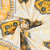 King Size Pure Cotton Hand Block Print Bedsheet (YELLOW GREY ROSE)