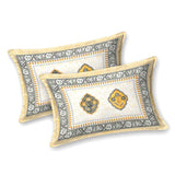 King Size Pure Cotton Hand Block Print Bedsheet (YELLOW GREY ROSE)