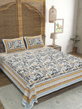 Hand Block Printed Cotton Super King Size Bedsheet(270x 270) (HAND BRUSH GREY)